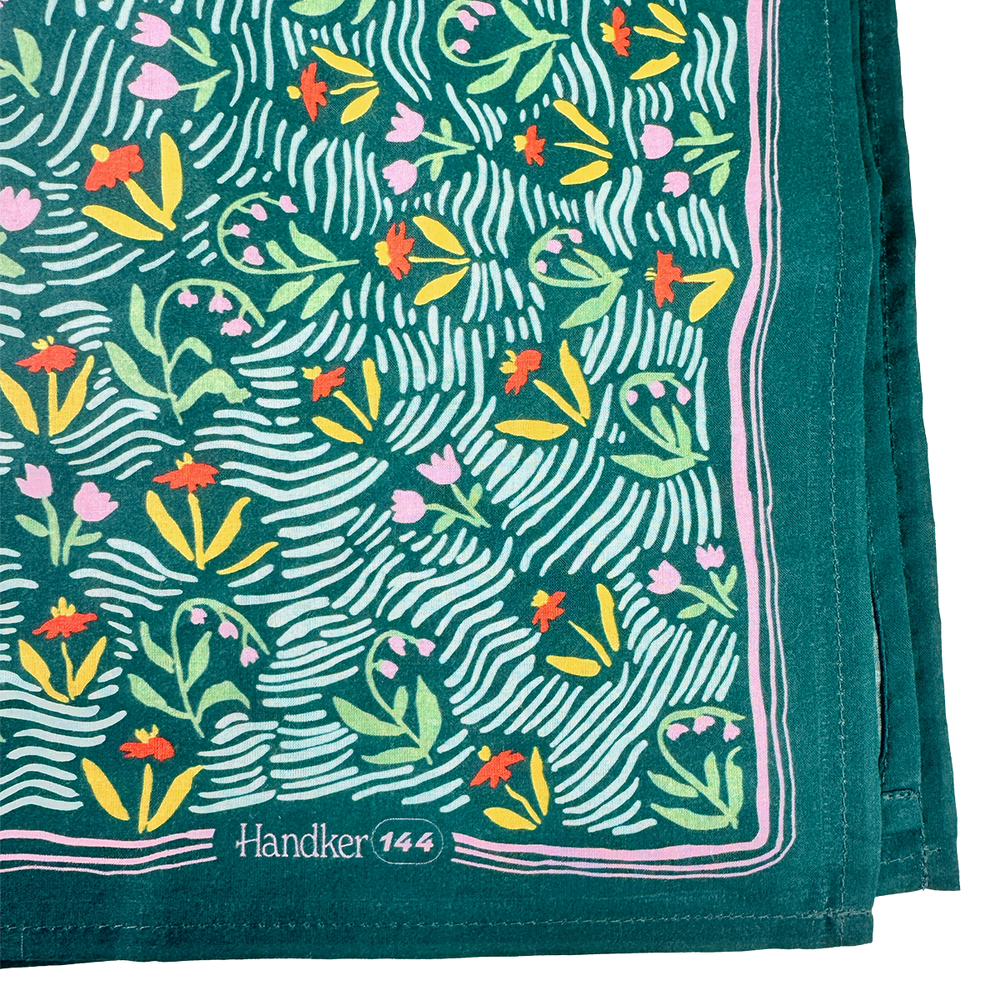Teal Floral Meadow Bandana