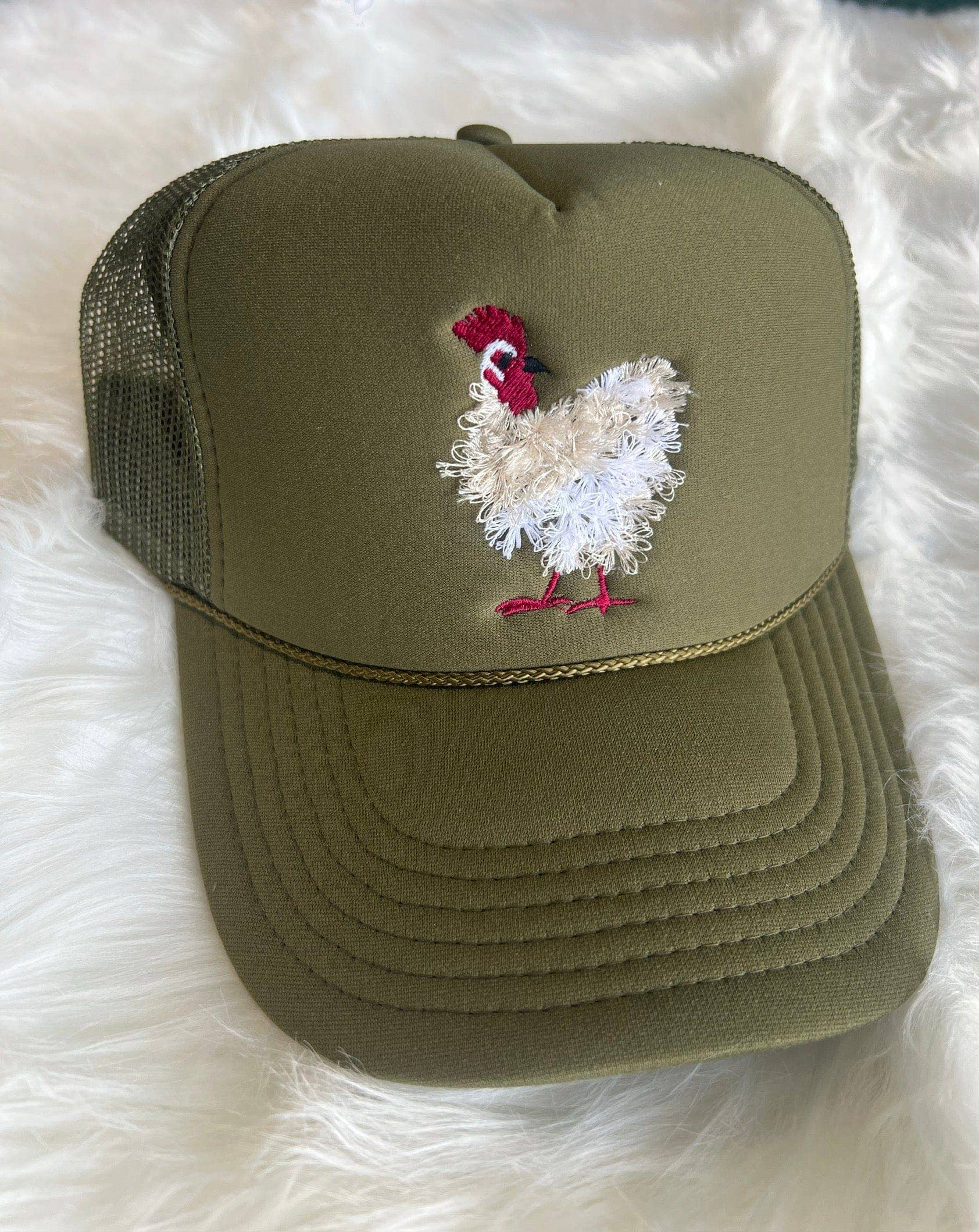 Mother Clucker Fluffy Chicken Embroidered in Olive Green