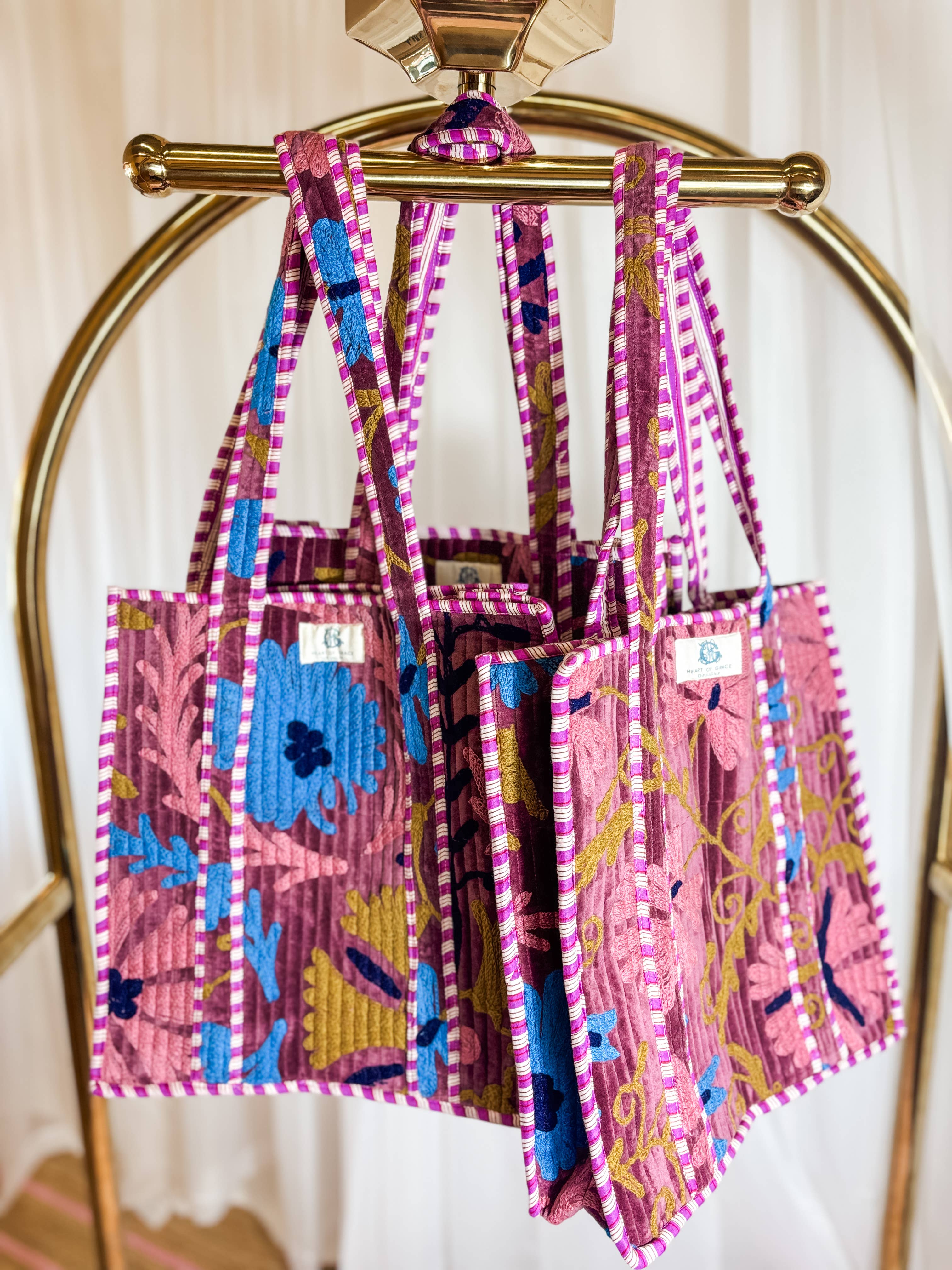 Marigold Large Embroidered Quilted Tote Bag