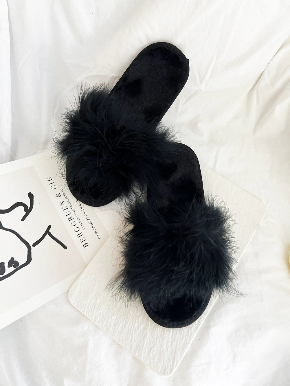 Black Feather Slippers