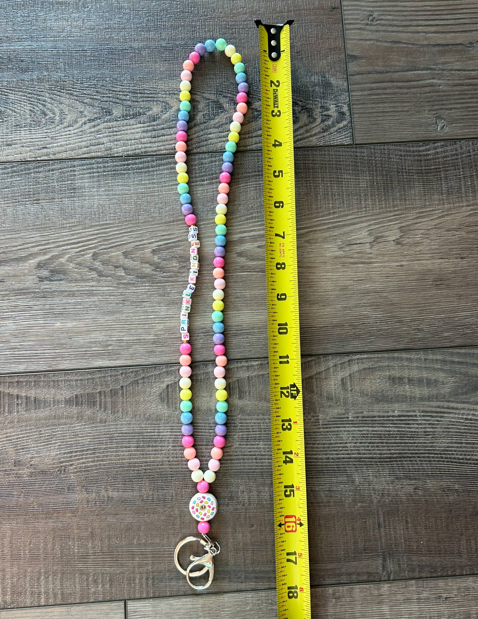 Colorful Beaded Teacher Lanyard with Donut Charm