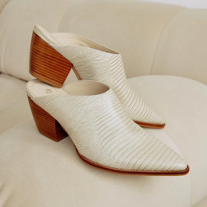 Cammy Pointed Toe Mule in Beige Lizard by Matisse