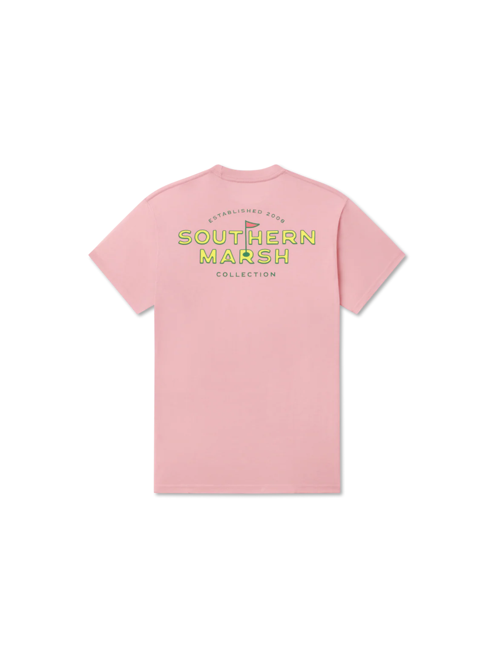 Pink t-shirt with 'Southern Marsh' logo and golf flag