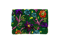 Hand-beaded floral clutch crossbody bag by Lily Posh featuring colorful flower design and removable chain strap.