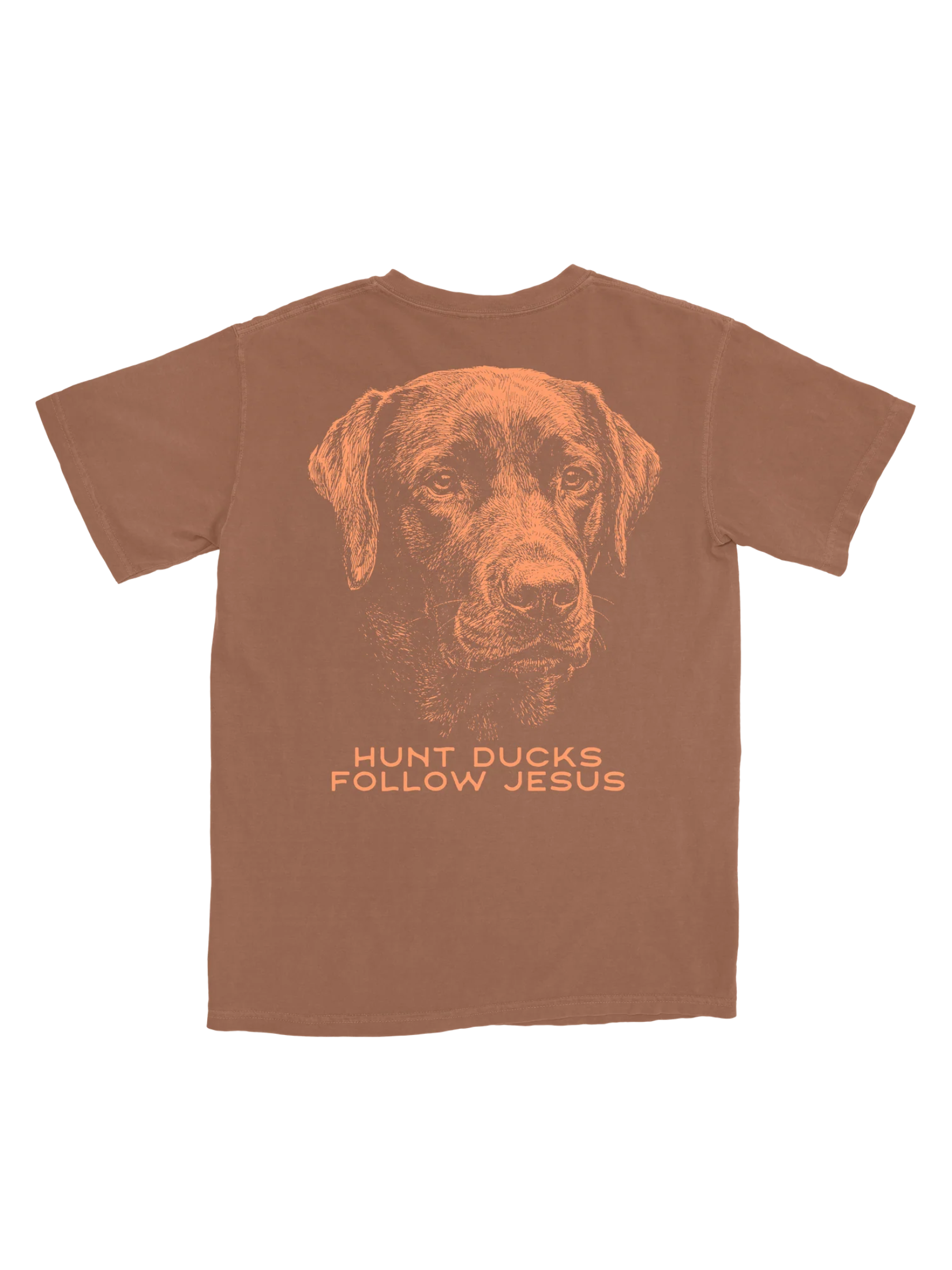 burnt orange tee with dog art work