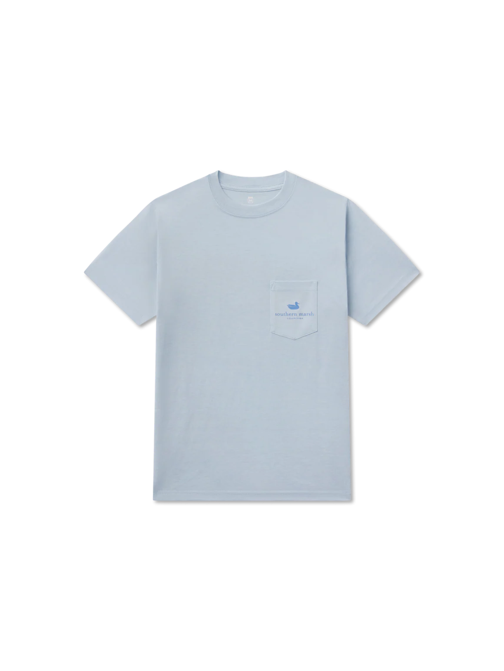 Light blue t-shirt with a small logo on the pocket 