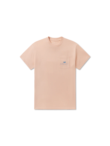 Beige t-shirt with a small logo on the pocket