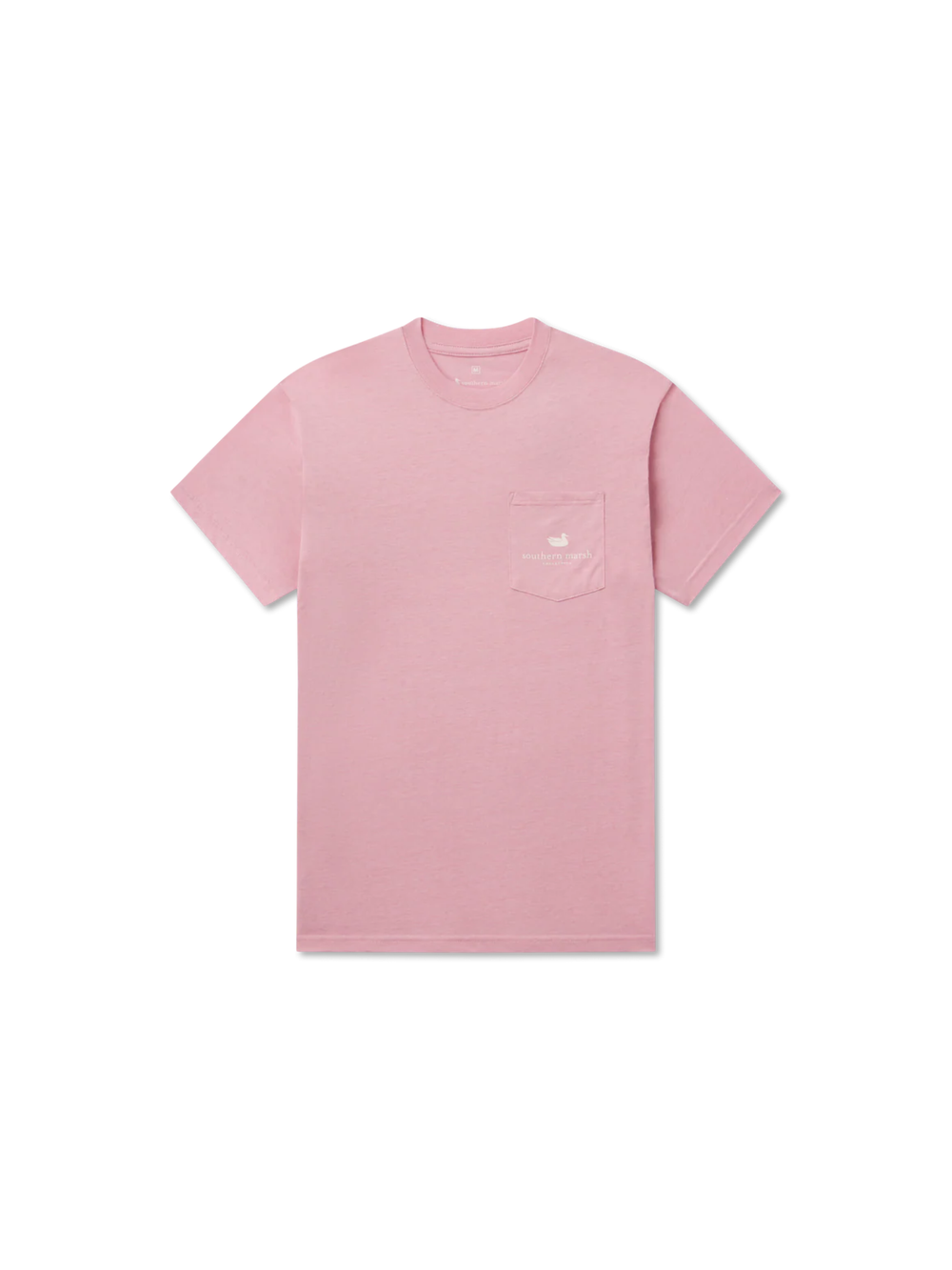 Pink t-shirt with a small white logo on pocket