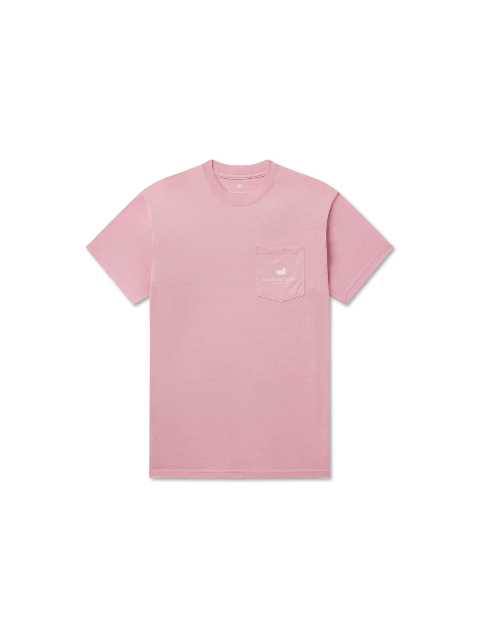 Pink t-shirt with a small white logo on pocket