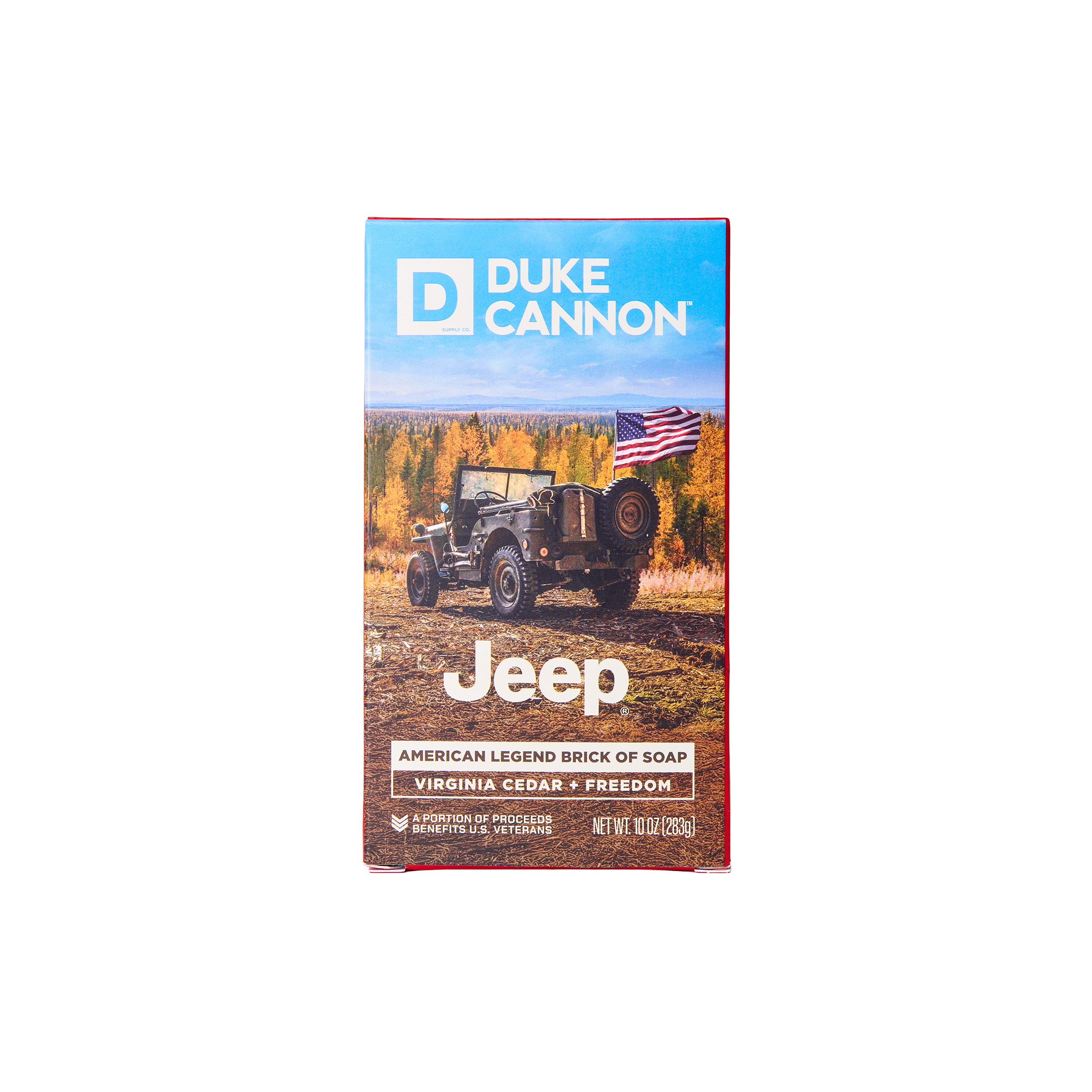 Soap package with a Jeep graphic and Duke Cannon branding