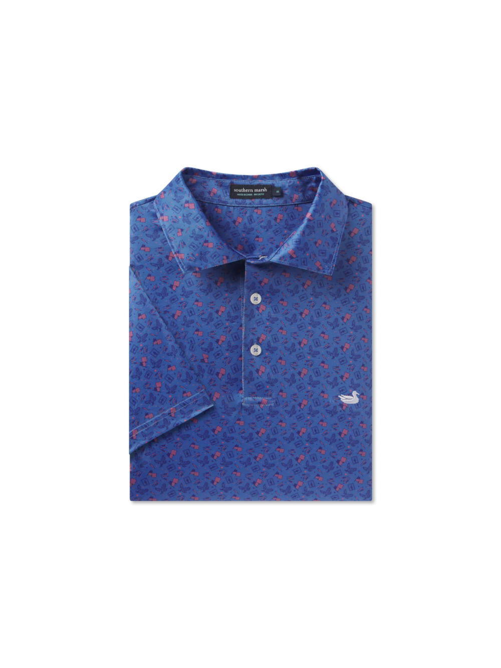 Blue polo shirt with 4th of July pattern 