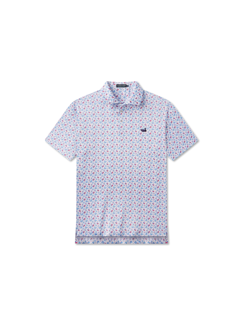 white polo with patriotic pattern 