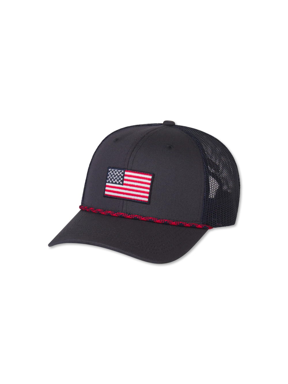 blue hat with an American flag patch 