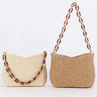 Two woven handbags with beaded handles 