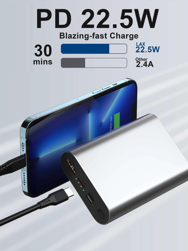 Rapid Power Bank High Speed 12,000 MAH in Silver
