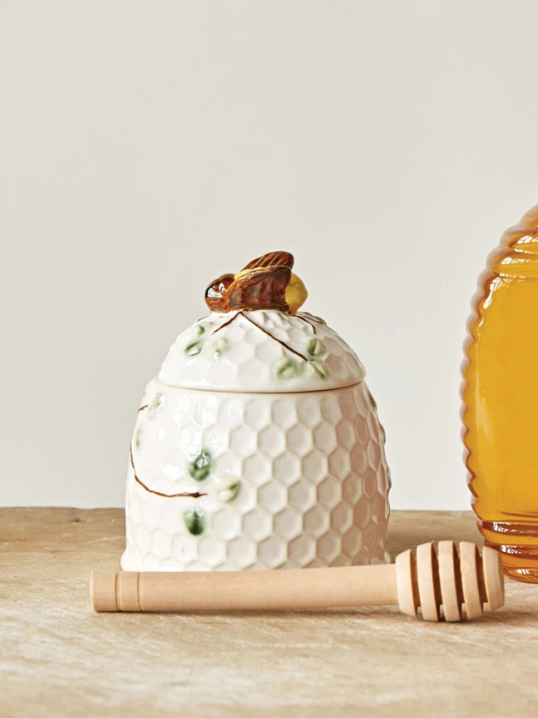 Hand-Painted Honey Jar with Dipper