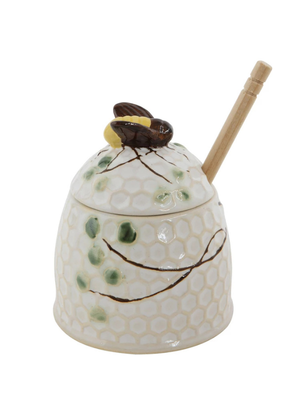 Hand-Painted Honey Jar with Dipper
