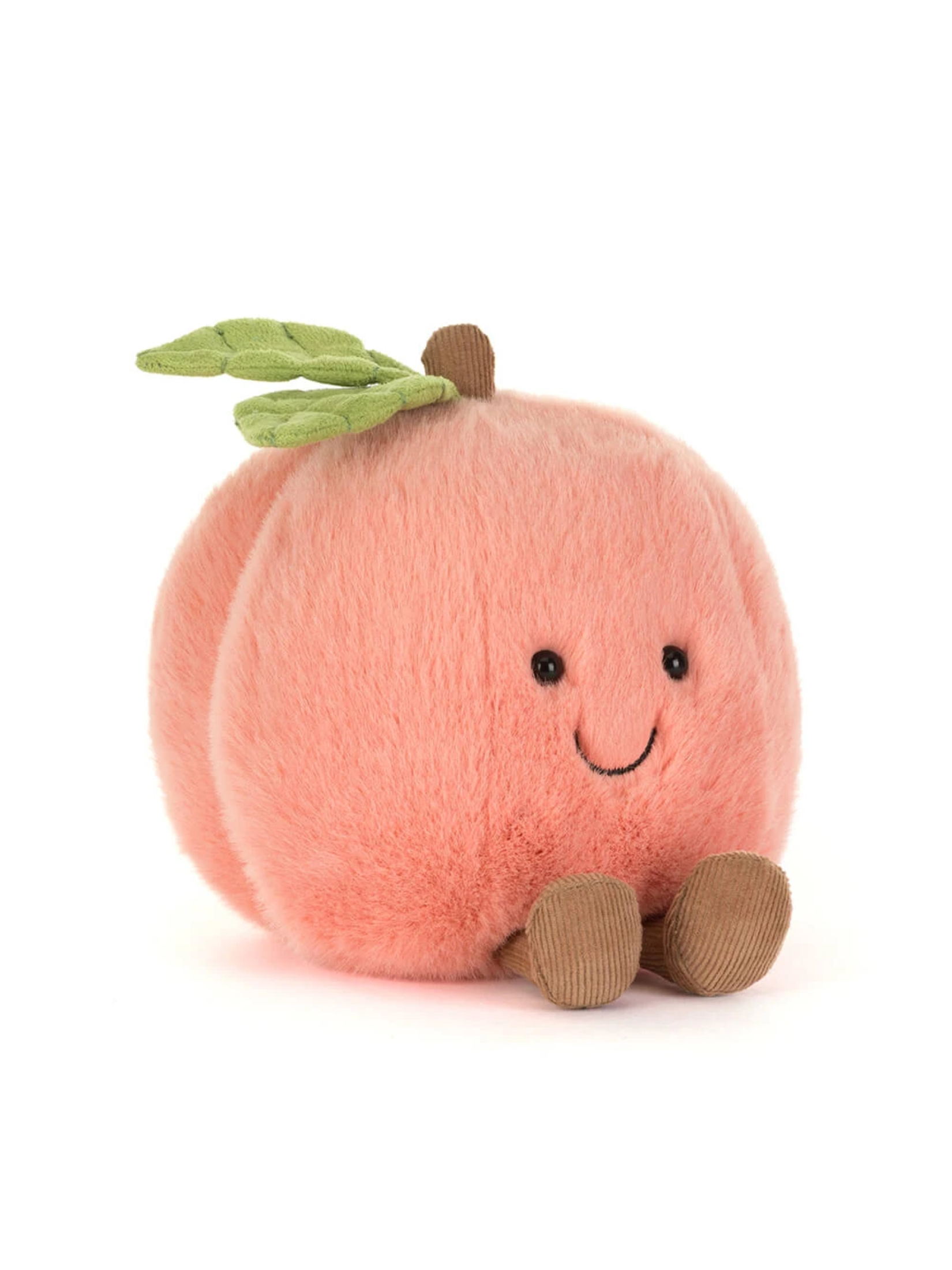 fuzzy peach plush with smiley face and legs 