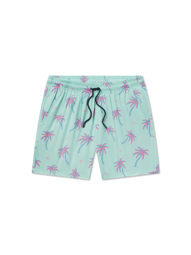 Green swim shorts with palm tree pattern 