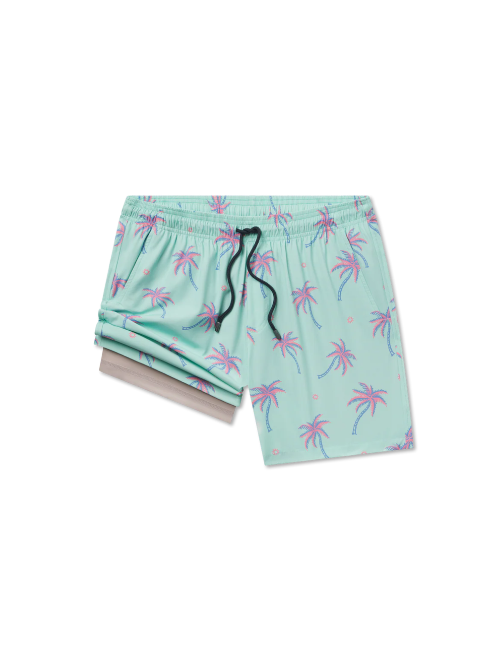 Green swim shorts with palm tree pattern 