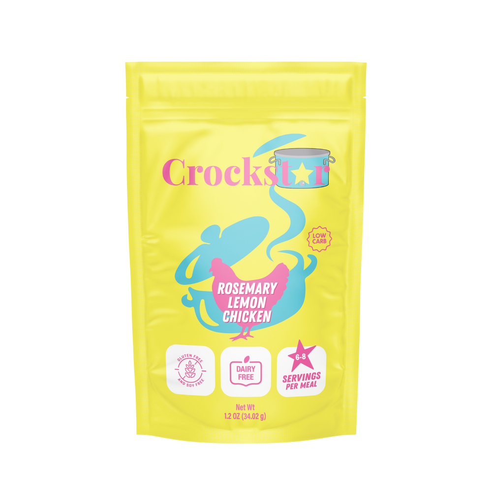 Crockstar seasoning packet for rosemary lemon chicken on a white background