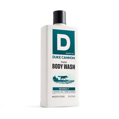 Duke Cannon body wash bottle on a white background