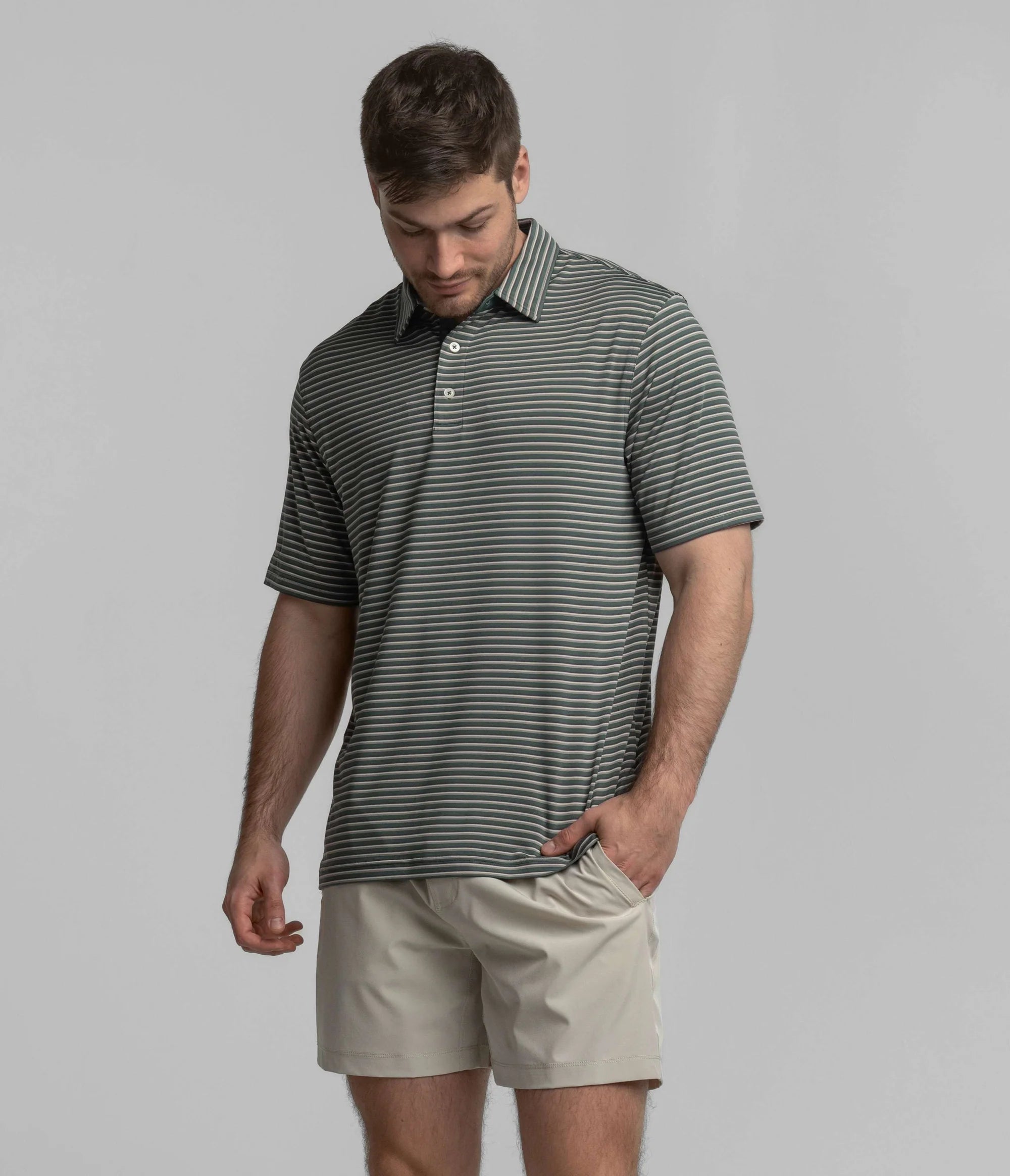 Crestline Stripe Polo in Dark Forest by Southern Shirt Co.