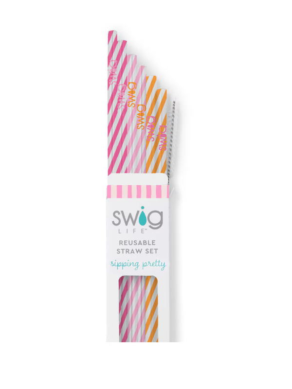 Sherbet Stripe Reusable Straw Set By Swig