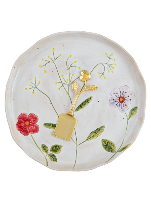 Round Flower Platter With Gold Spatula By Mudpie