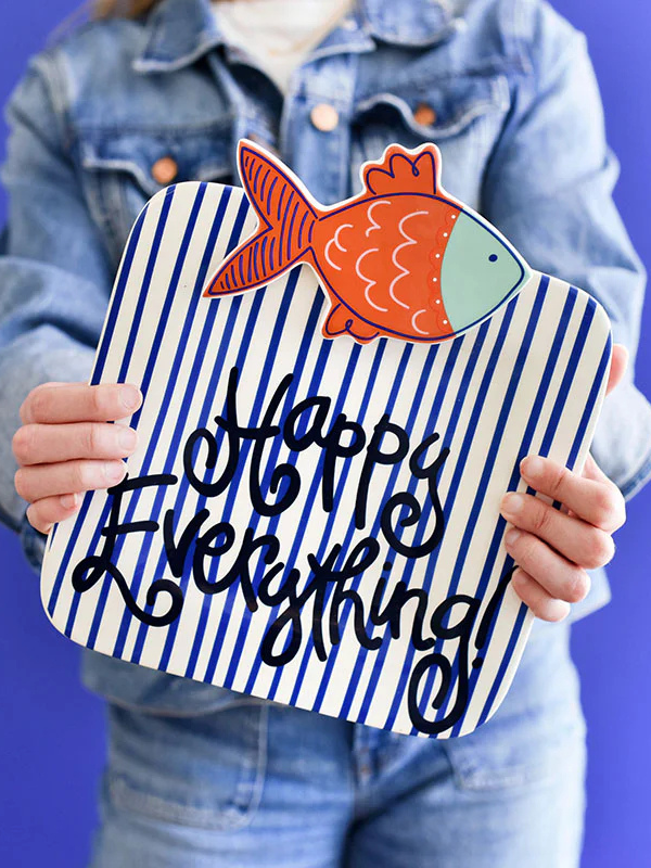 Indigo Skinny Stripe Mini Square PlatterBy Happy Everything