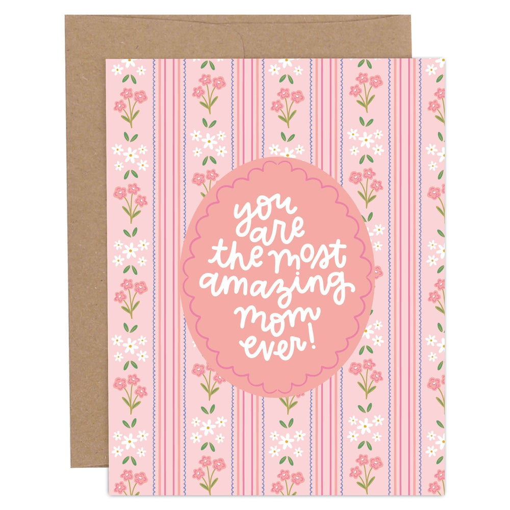 pink floral and stripes mothers day card