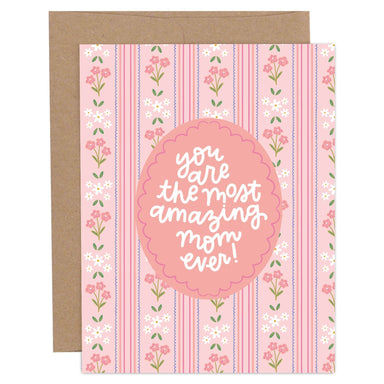 pink floral and stripes mothers day card
