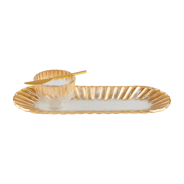 Gold Edge Tray & Dip Bowl Set