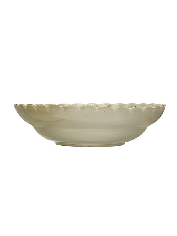 Green Stoneware Bowl with Scalloped Edge