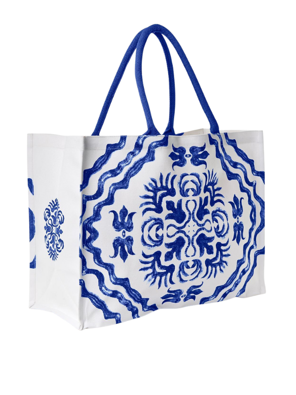 Blue Tile Block Print Tote Bag-Two Designs