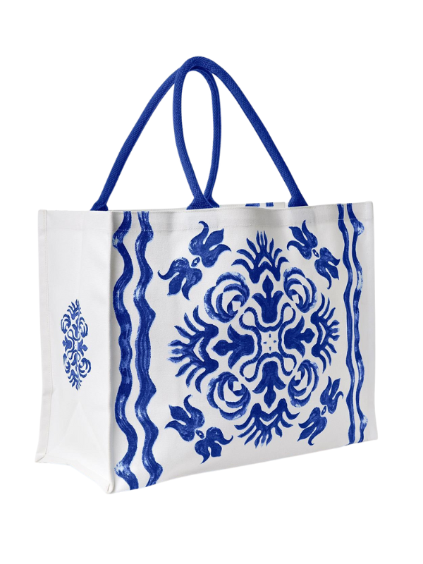 Blue Tile Block Print Tote Bag-Two Designs