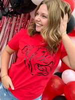 Outline Bulldog Head Tee in Red