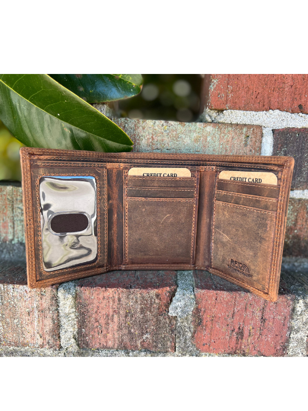 The George Genuine Leather Tri-Fold Wallet in Brown