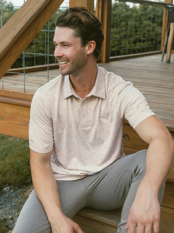 Heather Madison Stripe Polo in Bourbon by Southern Shirt Co.