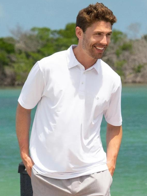 Azores White Performance Polo by Southern Marsh