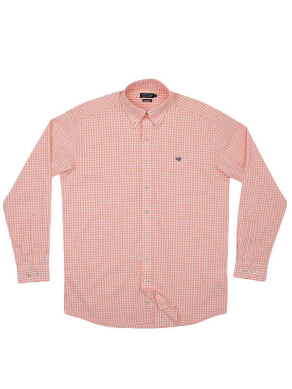 Brentwood Gingham Peach Performance Dress Shirt by Southern Marsh