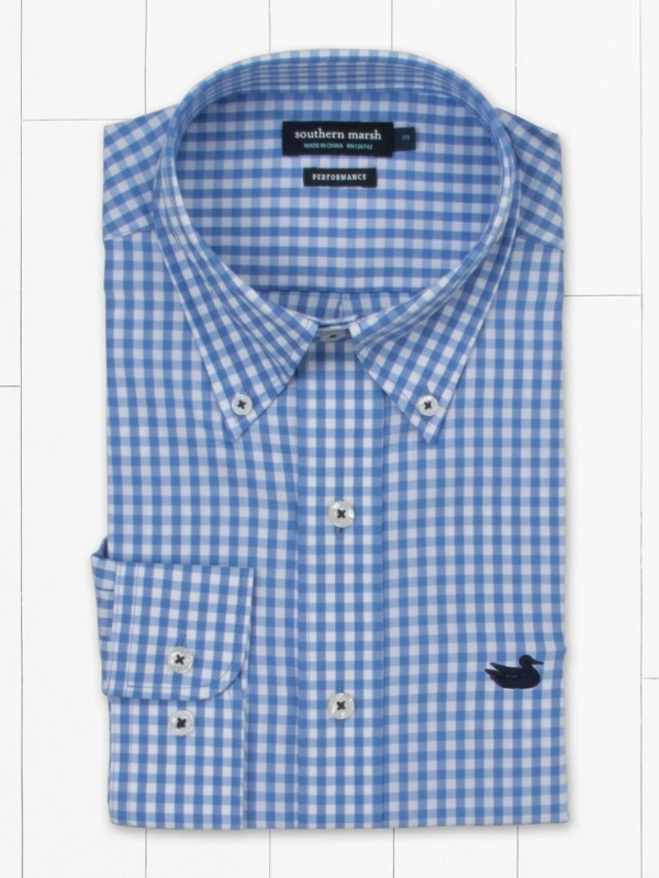 Brentwood Gingham Royal Blue Performance Dress Shirt by Southern Marsh