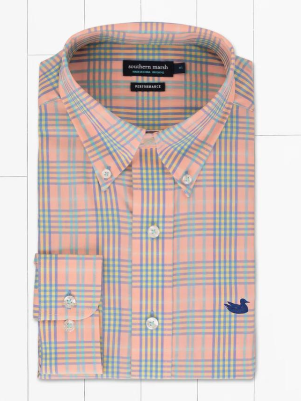 Caicos Peach and Mint Performance Dress Shirt by Southern Marsh