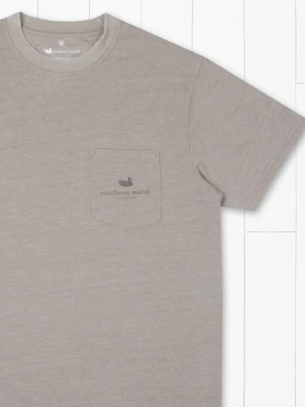 Seawash Floatplane Takeoff Tee in Taupe by Southern Marsh