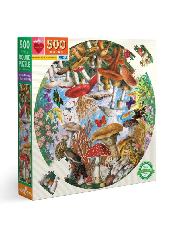 Mushrooms & Butterflies 500 Piece Round Puzzle