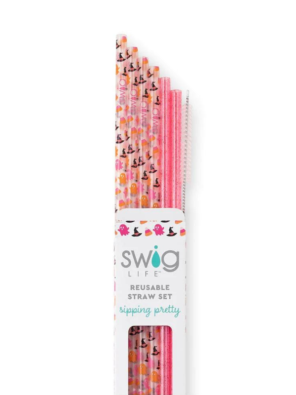 Hey Boo + Pink Glitter Reusable Straws by Swig Life