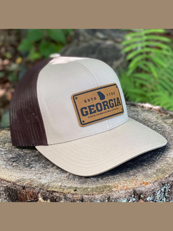 Georgia License Plate Trucker Hat in Khaki/Brown by State Homegrown