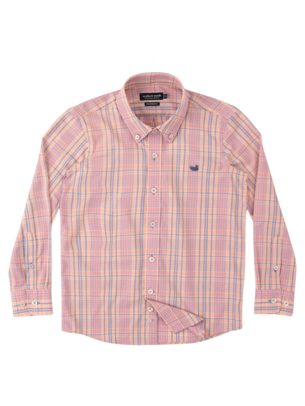 Caicos YOUTH Performance Dress Shirt in Peach & Purple by Southern Marsh