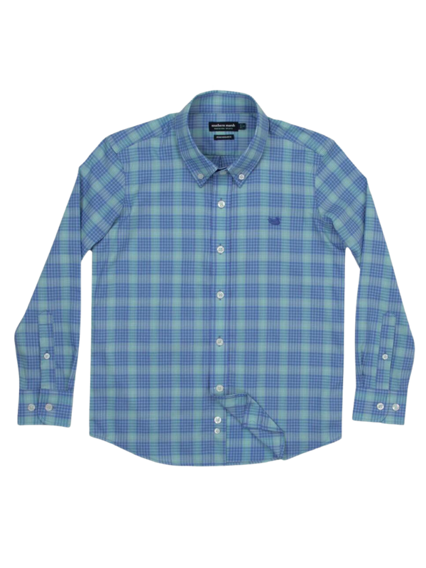 Calabash YOUTH Performance Dress Shirt in Mint and French Blue by Southern Marsh