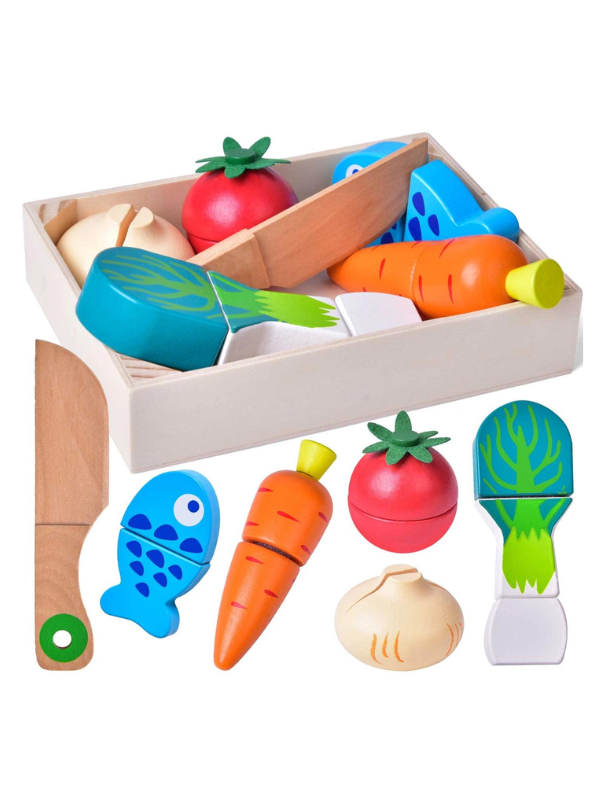 Wooden Pretend Cutting Play Food Set For Kids